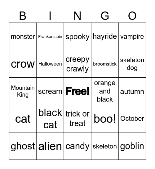 Ta and Titi Halloween Words Bingo Card