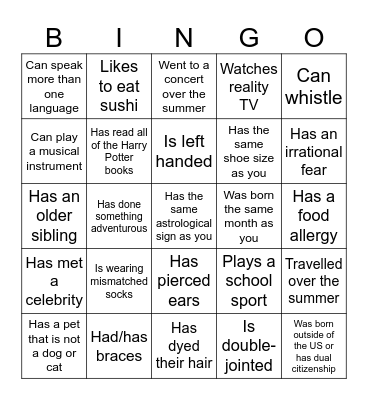 Ice Breakers! Bingo Card