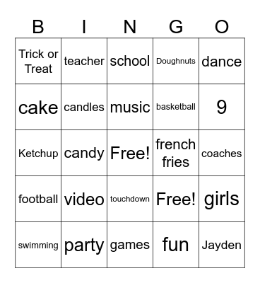 HAPPY 9TH BIRTHDAY JAYDEN Bingo Card