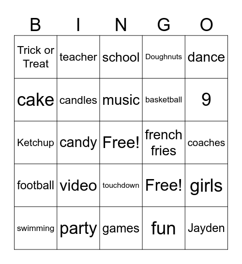 HAPPY 9TH BIRTHDAY JAYDEN Bingo Card