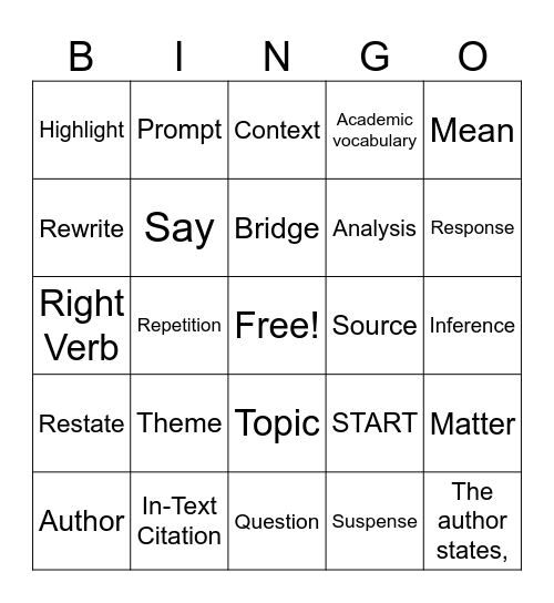 TDA Mini-Unit Bingo Card