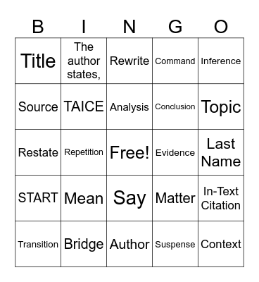 TDA Mini-Unit Bingo Card