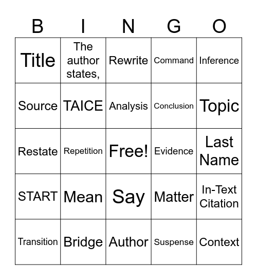 TDA Mini-Unit Bingo Card