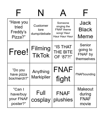 FNAF MOVIE BINGO Card