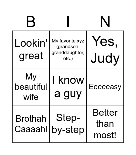 Jasonisms Bingo Card