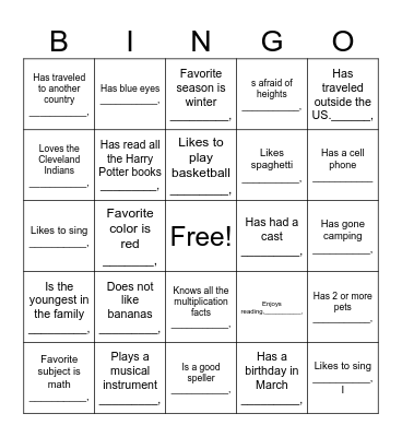 Mix-It Up Bingo Card