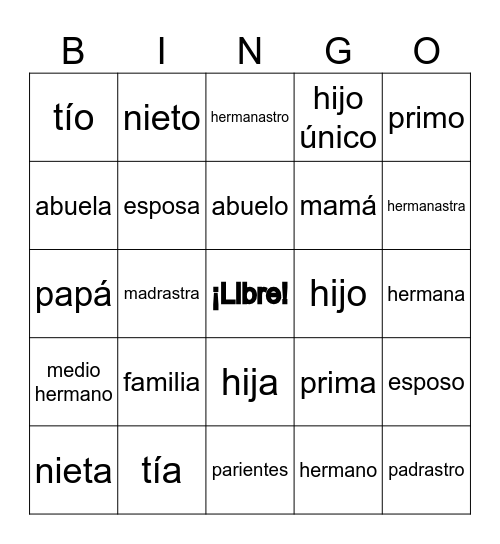 La familia Bingo Card
