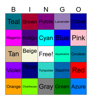 Color Bingo I Bingo Card