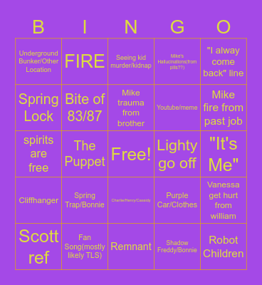 Fnaf Movie Bingo Card