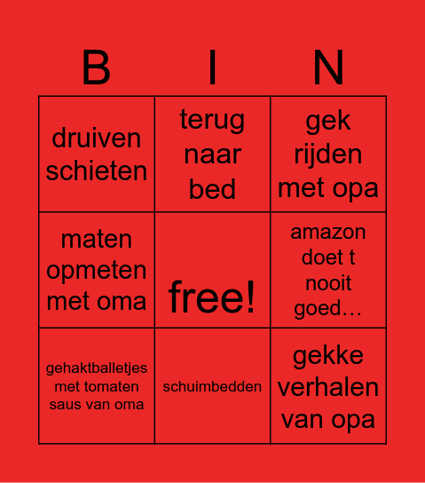 Opa en Oma bingo!! Bingo Card