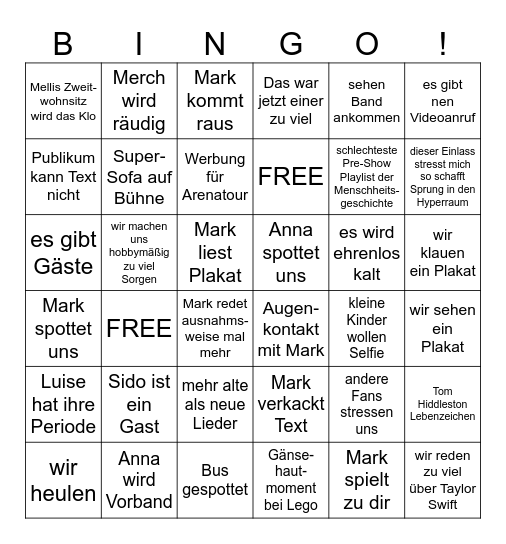 Album-Release-Konzert Berlin Bingo Card