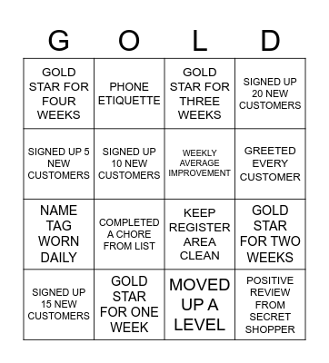 GOLD STAR Bingo Card