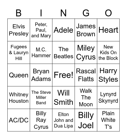 Artist Bingo Card