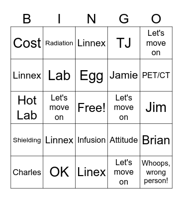 LHS Cancer Center Bingo Card