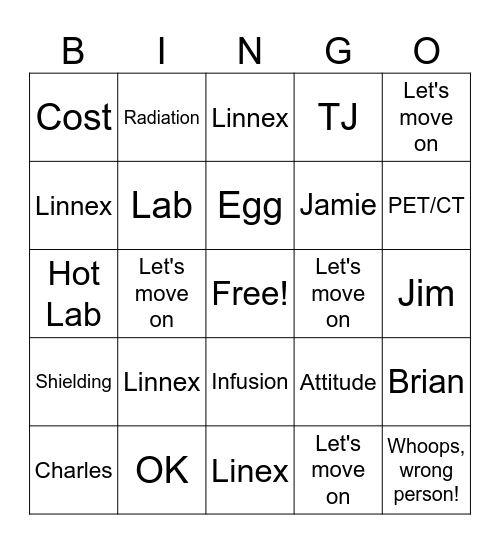 LHS Cancer Center Bingo Card