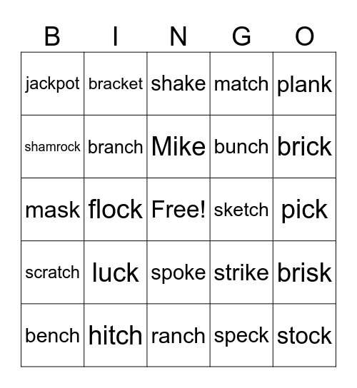 Sounds of /k/ and /ch/ Bingo Card
