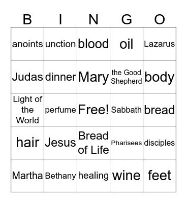 Jesus' Ministry Draws to a Close Bingo Card