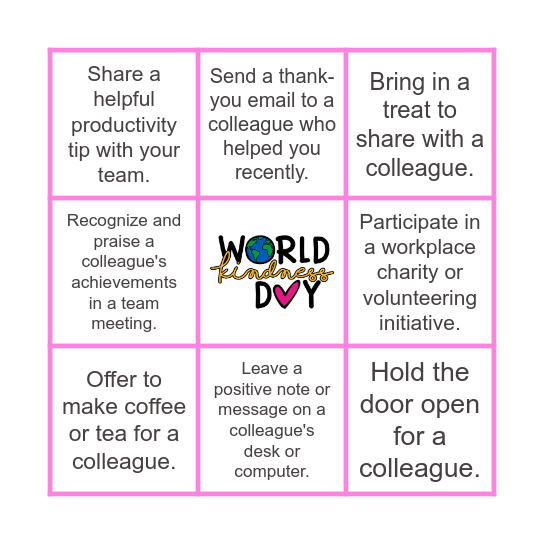 Kindness Bingo Card