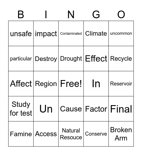 Drought Bingo Card