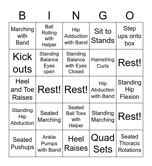 Group Exercise Bingo Card