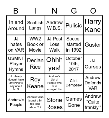 Caught Offside Bingo Card