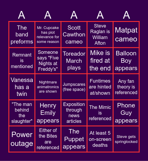 FNAF BINGO Card