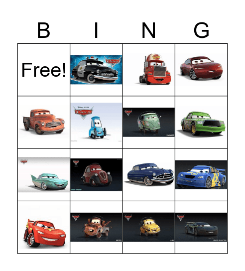 Cars Bingo Card