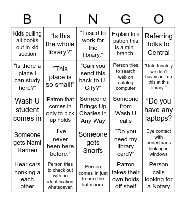 Charing Cross Bing Bingo Card