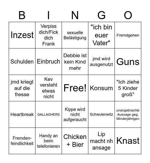 Shameless Bingo Card