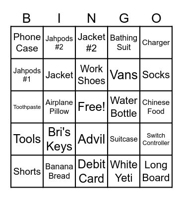 Jordano's Forgettables Bingo Card