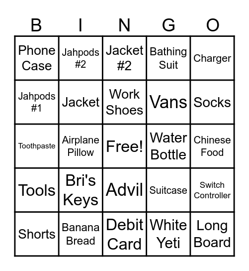 Jordano's Forgettables Bingo Card