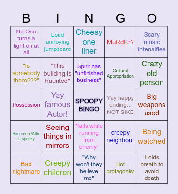 Horror Movies Bingo Card