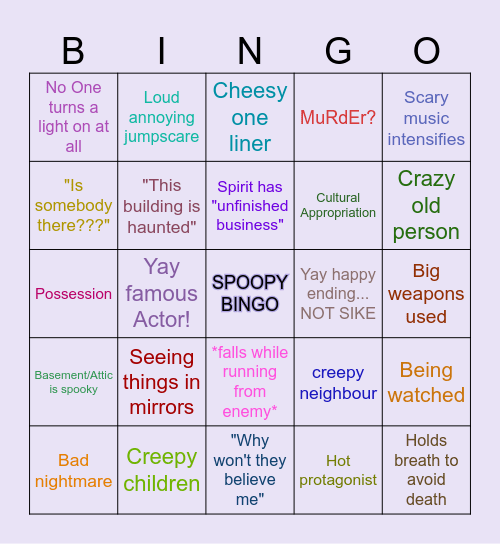 Horror Movies Bingo Card