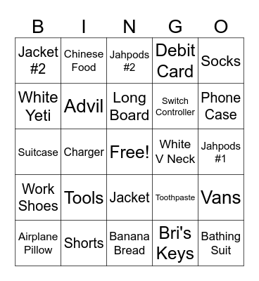 Jordano's Forgettables Bingo Card