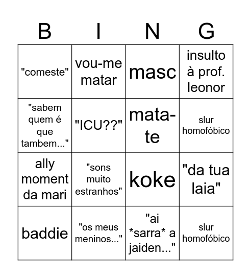 call??? Bingo Card