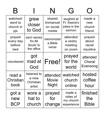 2023 Immanuel Church Bingo Card