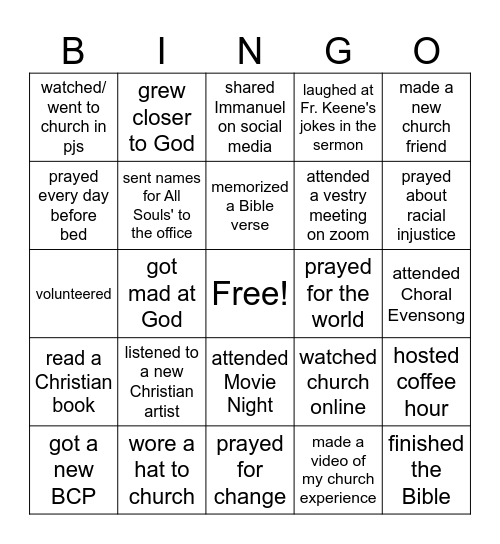 2023 Immanuel Church Bingo Card