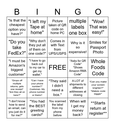 The UPS Store Bingo Card