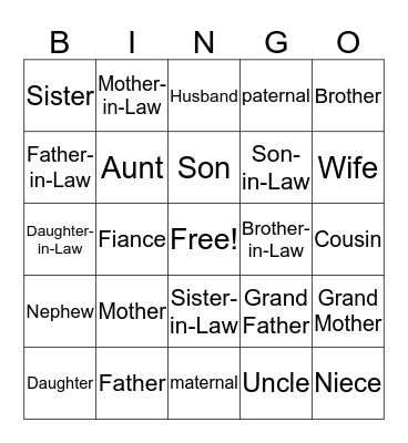 Family Bingo Card