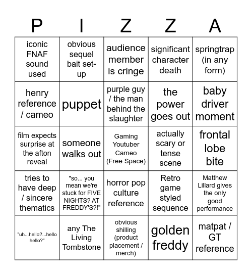 FNAF MOVIE BINGO Card