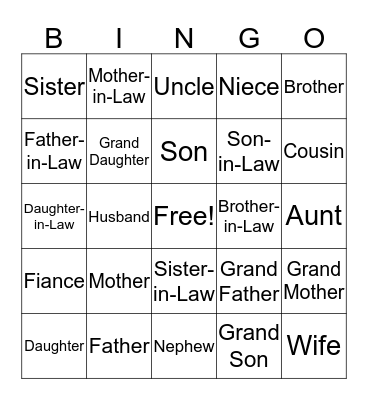 Family Bingo Card
