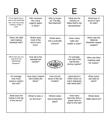 Louisville Slugger Bingo Card