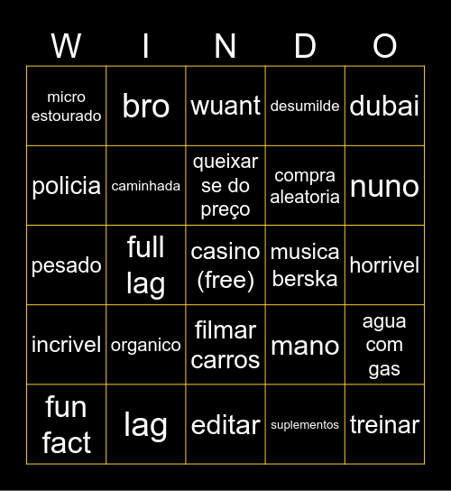 windoh Bingo Card