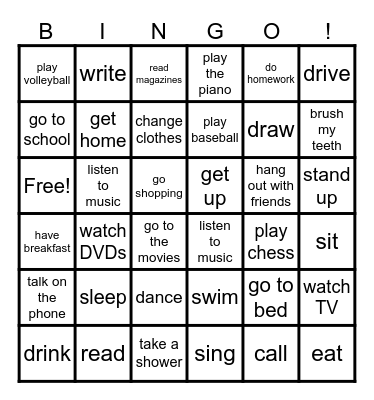 Verb Bingo! Bingo Card