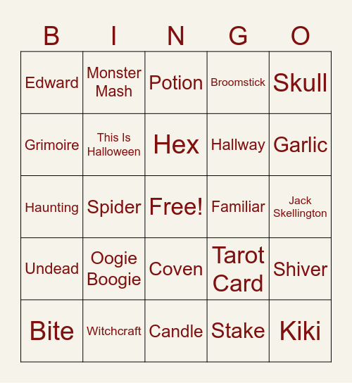 Witches vs Vampires sat 18:00 Bingo Card