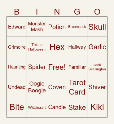 Witches vs Vampires sat 23:00 Bingo Card