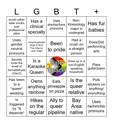 Queer DPT Fall Social Bingo Card