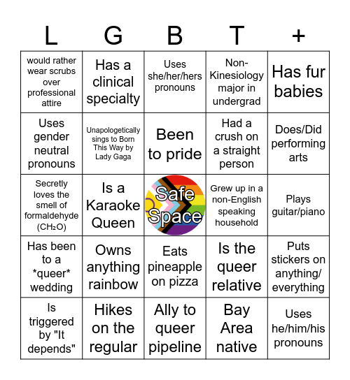 Queer DPT Fall Social Bingo Card