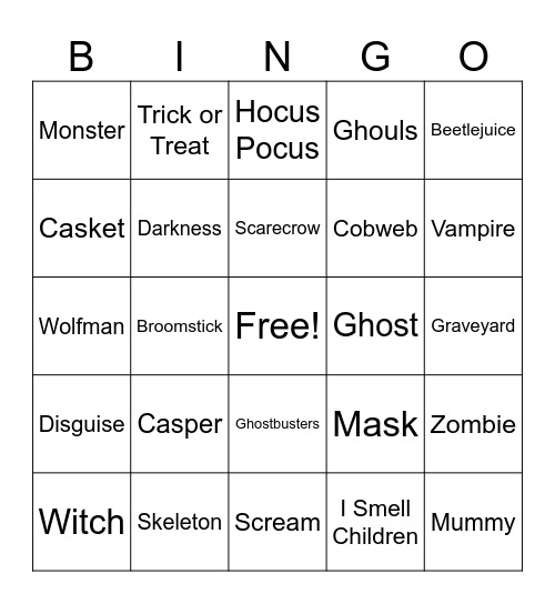 Halloween Bingo at St. Stan's Bingo Card