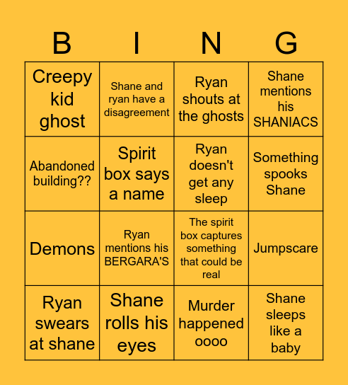 BUZZFEED UNSOLVED SUPERNATURAL Bingo Card